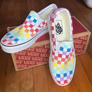 Rainbow checkered vans never worn! Women’s 8, Men 6.5
